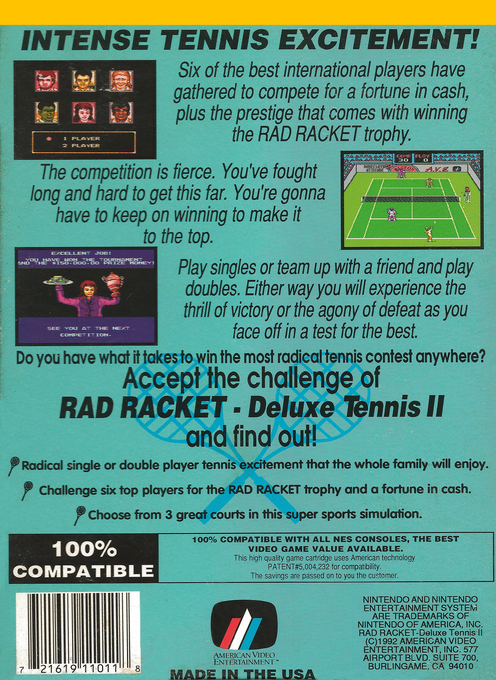 Rad Racket : Deluxe Tennis II (Homebrew) — Box back